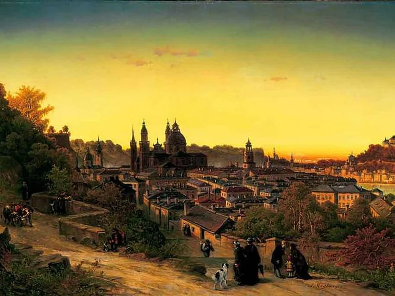 1814-Josef Michael Mayburger - Salisburgo al tramonto (circa 1870)